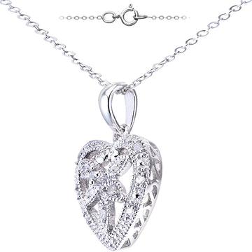 Heart Shape Diamond Pave Pendant In UK Hallmarked 9ct White Gold